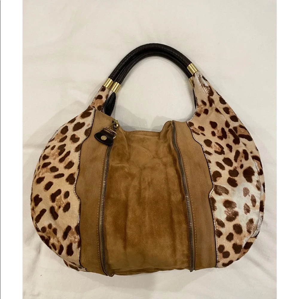Jimmy Choo Leopard Print and Brown Suede Hobo Bag